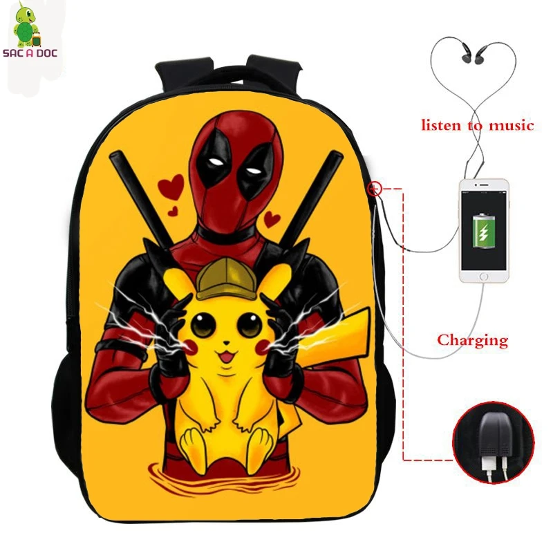 Зеленый Pokemon Detective Pikachu USB Рюкзак 16 дюймов школьные рюкзаки для подростков мальчиков и девочек рюкзак Пикачу рюкзак для ноутбука - Цвет: Зеленый