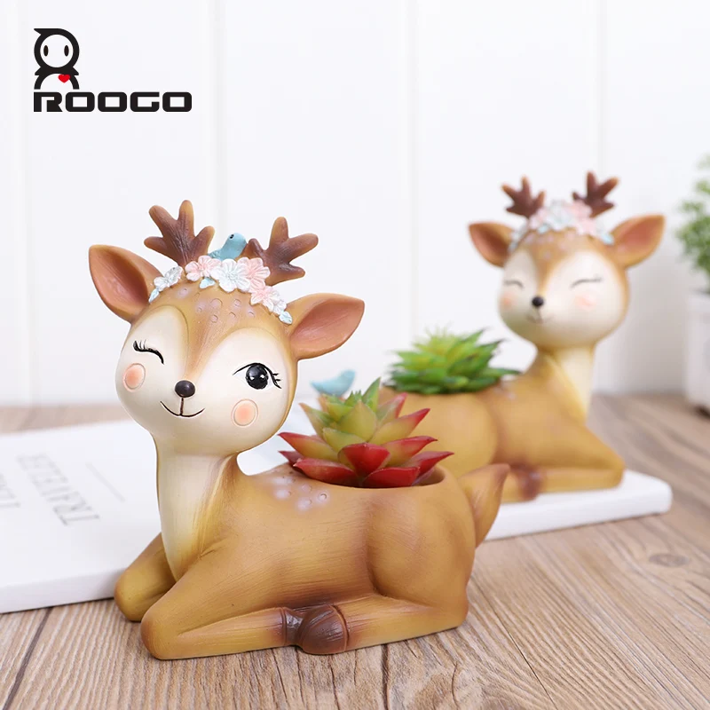 

Цветочный горшок Roogo, аксессуары для украшения дома, статуэтки, искусственная кухня, современные изделия из смолы с изображением оленя