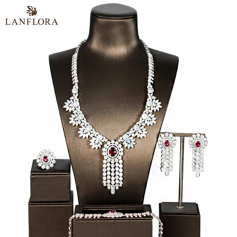 LANFLORA индийский свадебный комплект ювелирных изделий CZ роскошный камень новый