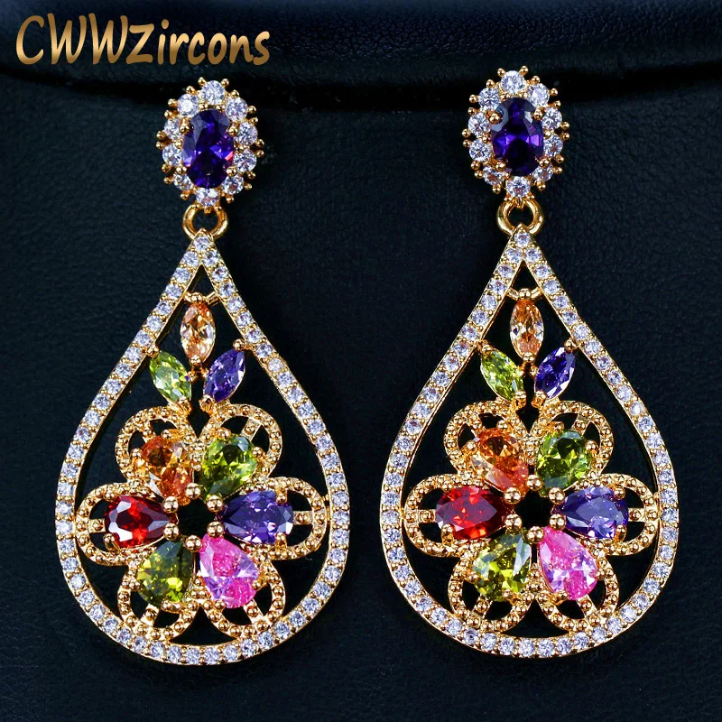 Cwwzircon Multi фиолетовый розовый зеленый цвет CZ Кристалл капли воды Индийский Золотой