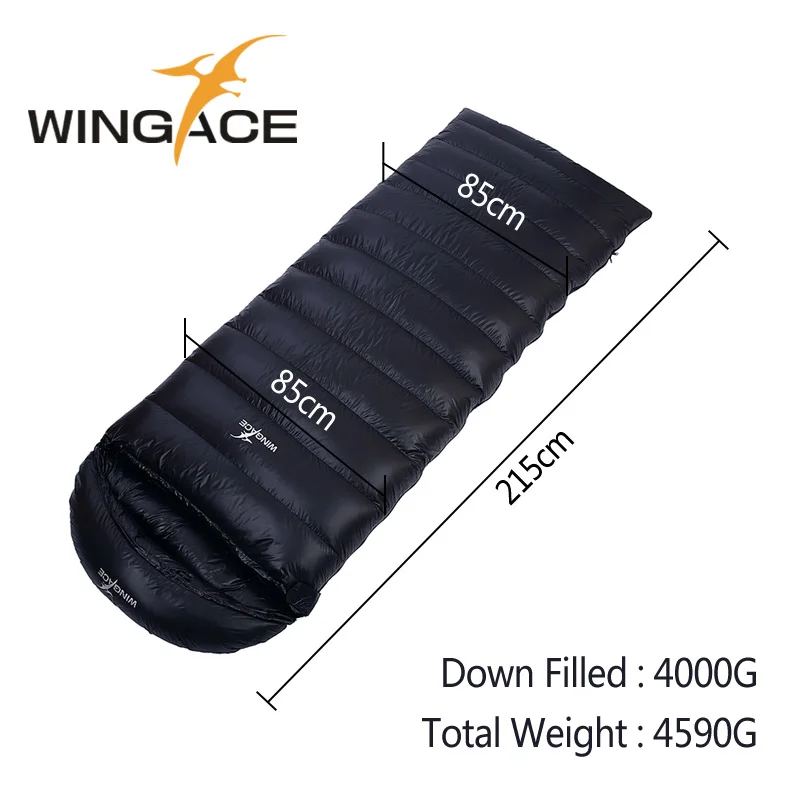 Black 4000G WINGACE заполнить 2000 г 3000 4000 г для взрослых на утином пуху зимний спальный мешок для кемпинга Туризм Открытый Кемпинг спальный мешок для путешествий - Цвет: Black 4000G
