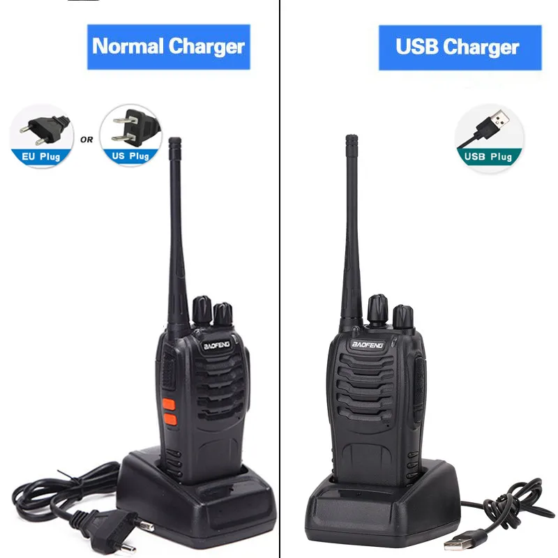 Портативная рация Baofeng с USB зарядным адаптером 2 шт. радио CB UHF 888S коммуникатор