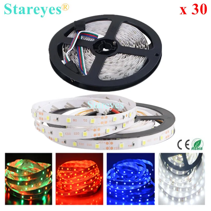 

30 pcs SMD 3528 2835 54 60 LED/m RGB Strip 5m 270 300 LED DC12V Non Waterproof string flash light LED Lighting colorful Ribbon