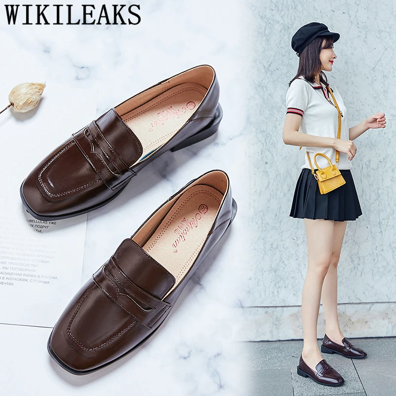 Ботинки-оксфорды черная обувь для женщин без застежек Удобная Обувь на толстой