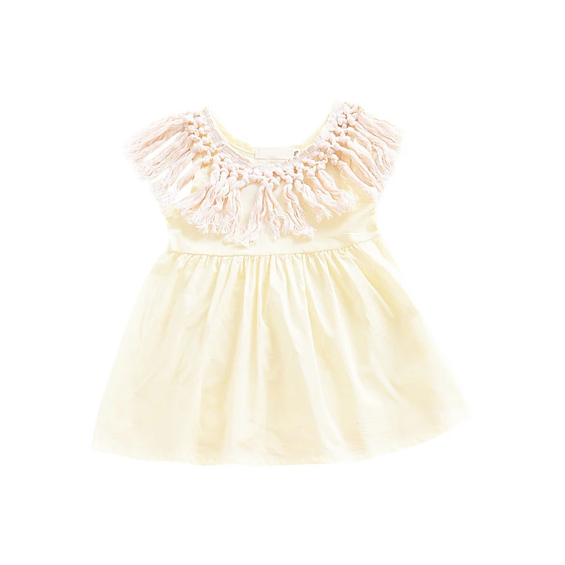 Твердые кисточкой летнее платье для девочки Мода-Line повседневные девочек модное