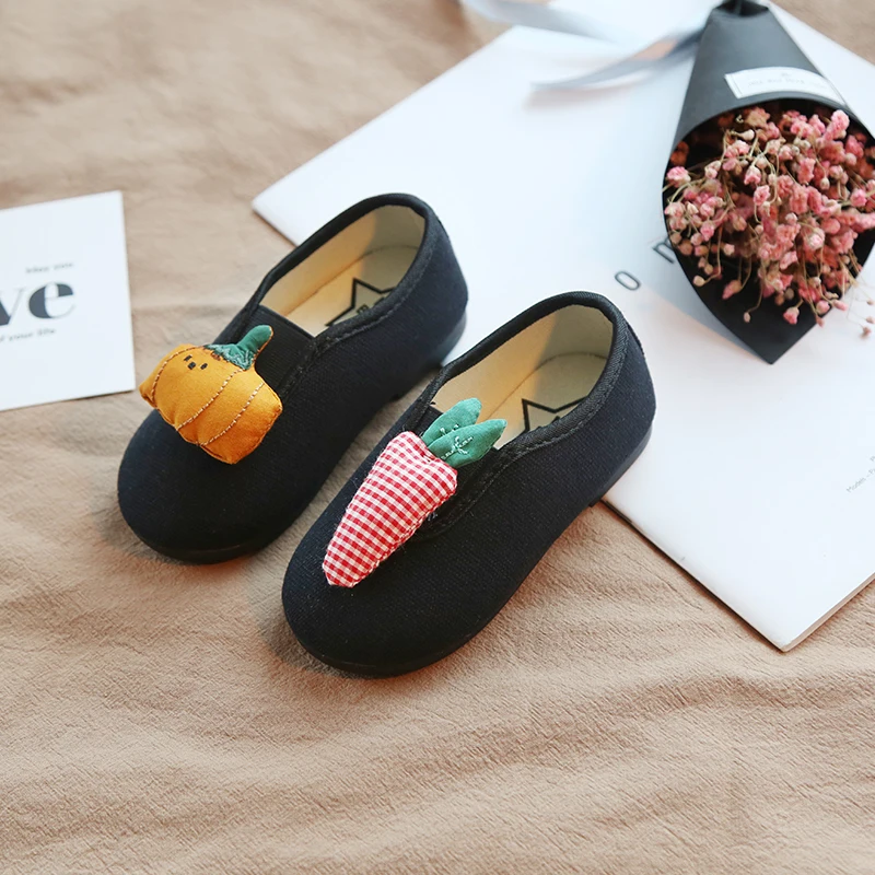 2018 Girls Lovely Pumpkin &amp Carrot Cartoon Canvas Sneaker Student shoes Black Brown white size 21-30 for 18M-6Ys | Детская одежда и