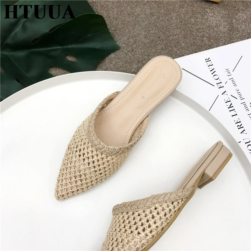 HTUUA/Коллекция 2019 года туфли без задника с перфорацией женские шлепанцы Летняя