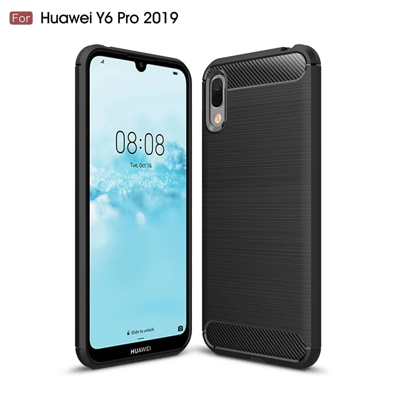 Чехол для Huawei Y6 Pro 2019 из углеродного волокна противоударный мягкий тпу матовый
