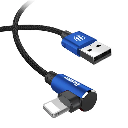 Синий Baseus 90 градусов USB кабель для iPhone 5 6 6 S 7 8 Быстрая зарядка кабель для iPad USB зарядное устройство кабель L Тип кабель для передачи данных для мобильного телефона - Цвет: Синий