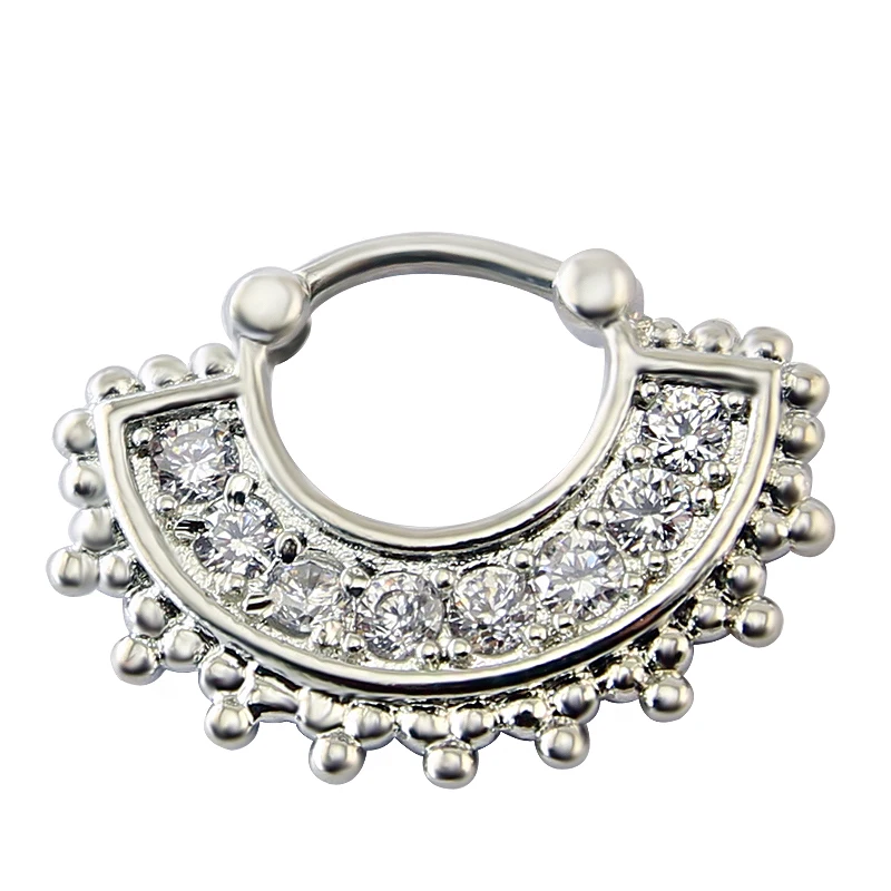Stainless Steel Gold 8 Cubic Zircon Unique Septum Ring Online Nose Hoop Jewelry Buy For Women | Украшения и аксессуары