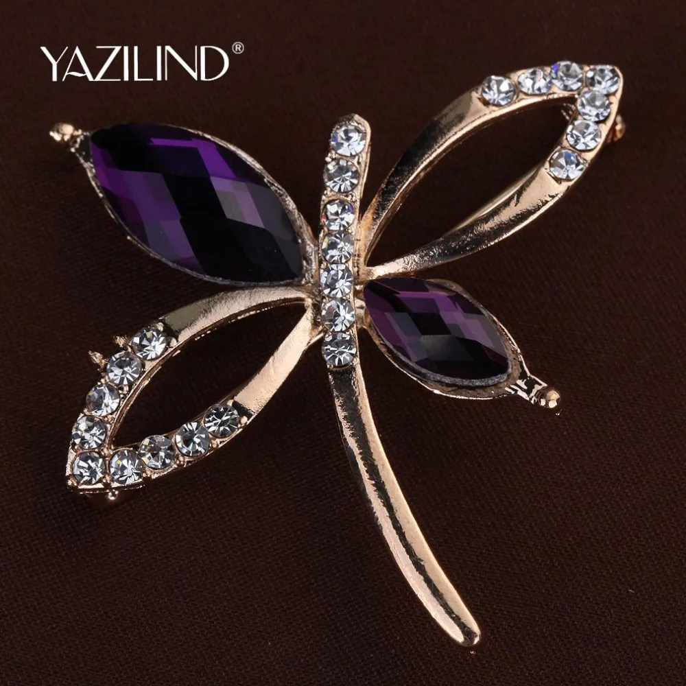 YAZILIND Новые Модные фиолетовые драгоценные камни милые бабочки брошь булавки