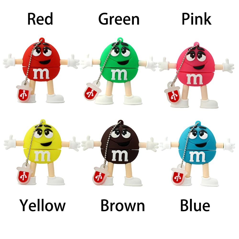 Милый мультяшный usb-накопитель M& M Rainbow Bean, 4 ГБ, 8 ГБ, 16 ГБ, 32 ГБ, 64 ГБ, флеш-накопитель USB 2,0, флеш-карта памяти, 6 цветов на выбор