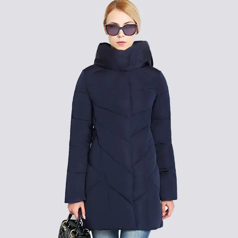 Женская зимняя куртка размера плюс, длинное модное женское зимнее пальто с капюшоном, теплый уплотненный ветрозащитный пуховик, парка - Цвет: dark blue