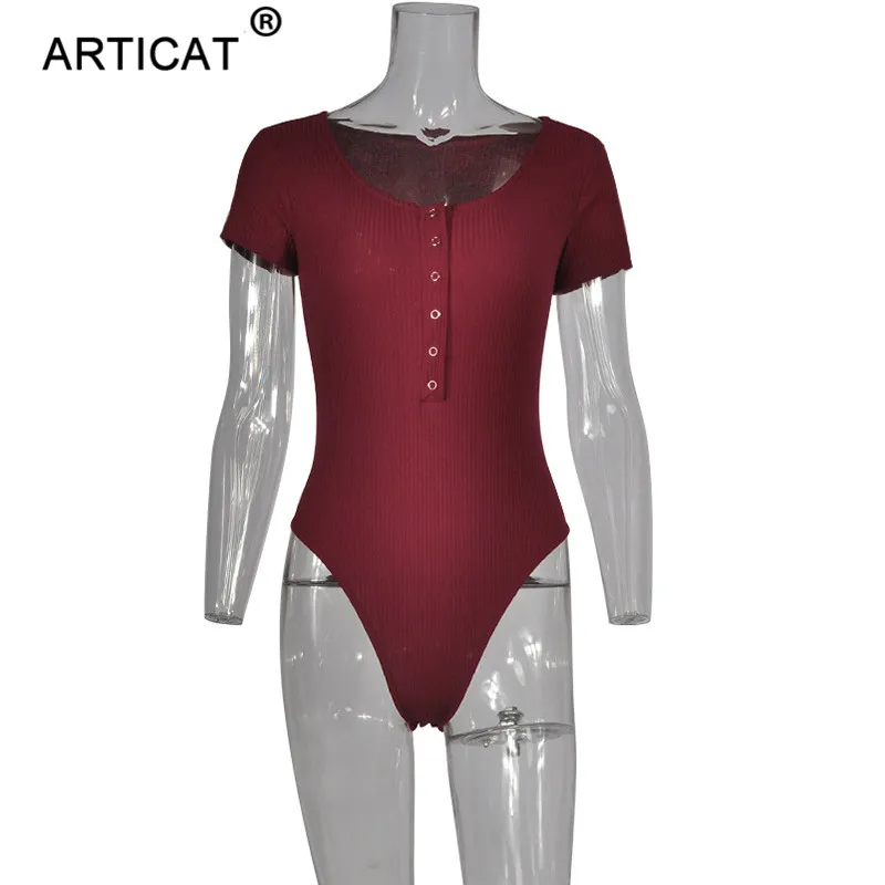 as picture Женское пикантное боди Articat, обтягивающее боди с коротким рукавом с глубоким v-образным вырезом и на пуговицах, на лето - Цвет: as picture