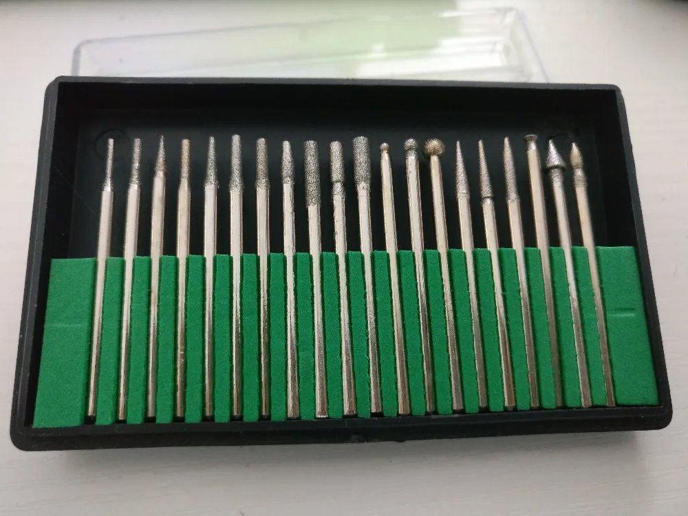 Assorted Jewelers Lapidary Diamond Coated Burs Set Dremel Kit 2.35mm Shanks 20pcs