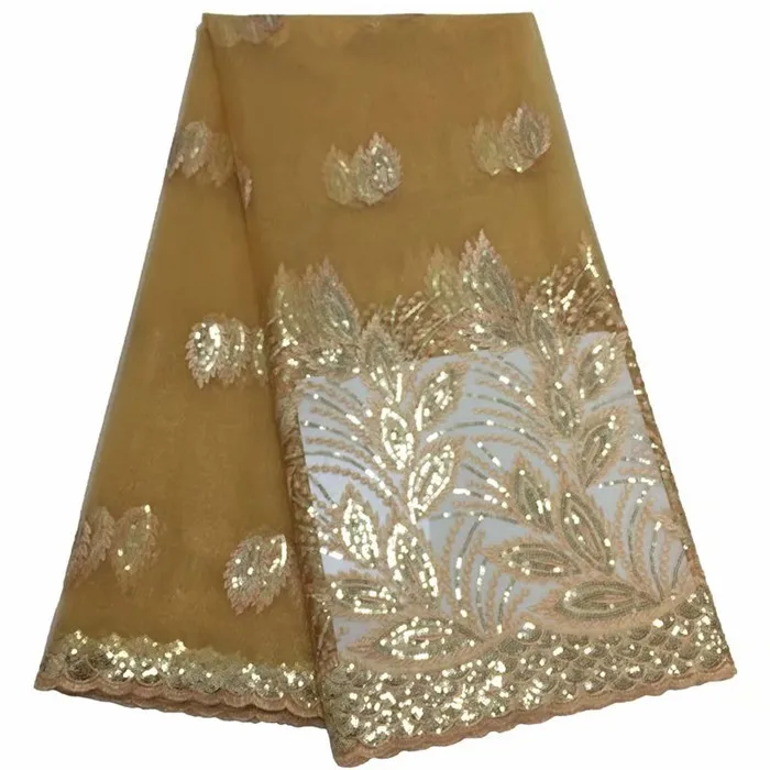 Блестящая французская желтая сетка кружевная ткань новейшая африканская