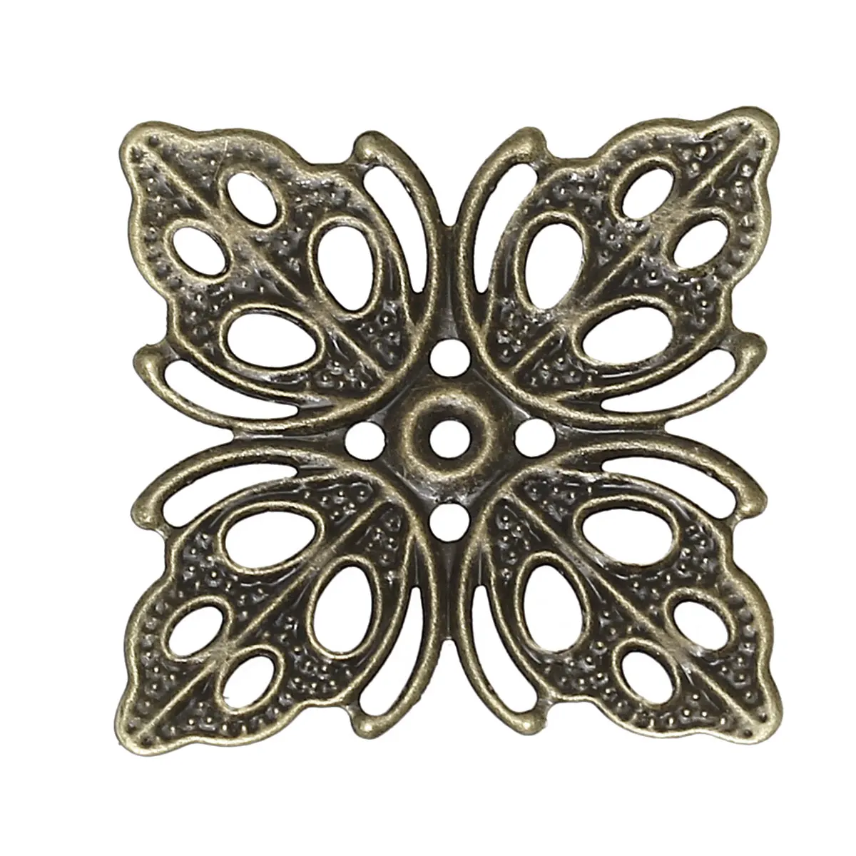 

DoreenBeads Alloy Embellishments Findings Square Antique Bronze Flower Hollow Pattern 26mm(1")x 26mm(1"),100 PCs
