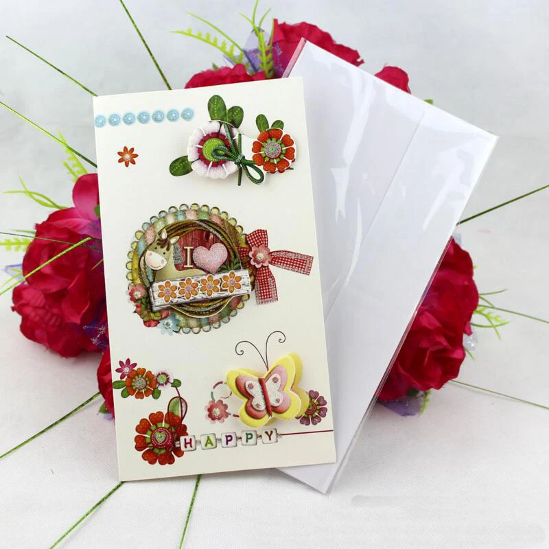 

8pcs/lot Creative Three-dimensional Pattern Gifts Cards Birthday Christmas Blessing Greeting Card Handmade Gift Card