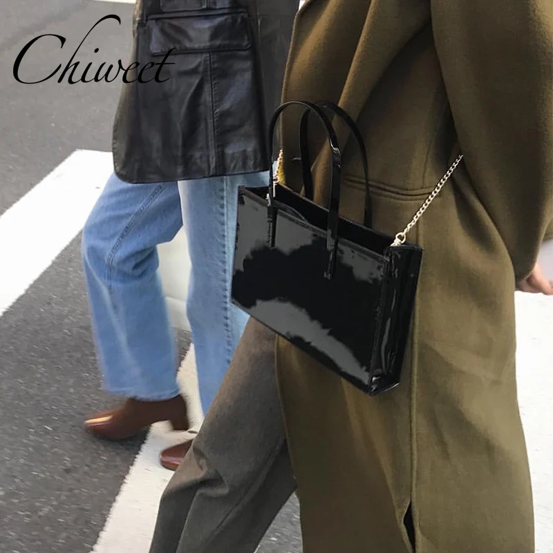 

Дизайнерская Повседневная квадратная женская сумка, роскошная яркая лакированная кожаная сумка-мессенджер с цепочкой, брендовые винтажны...