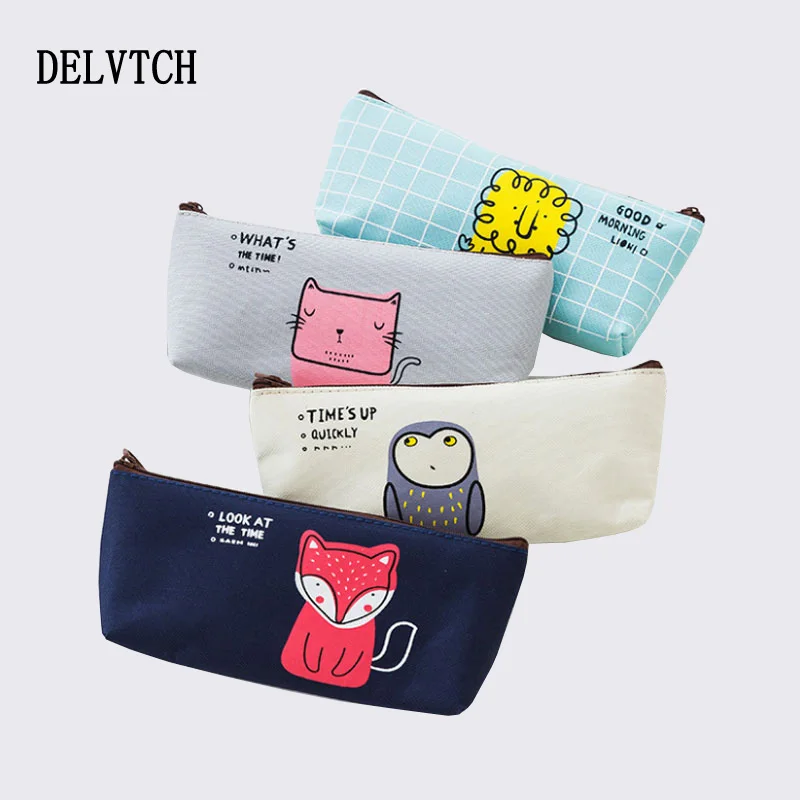 DELVTCH каваи милый мультфильм пенал с животными лиса кошка Лев Сова Сумочка для ручек и карандашей коробка для мальчиков и девочек школьные канцелярские принадлежности Gif