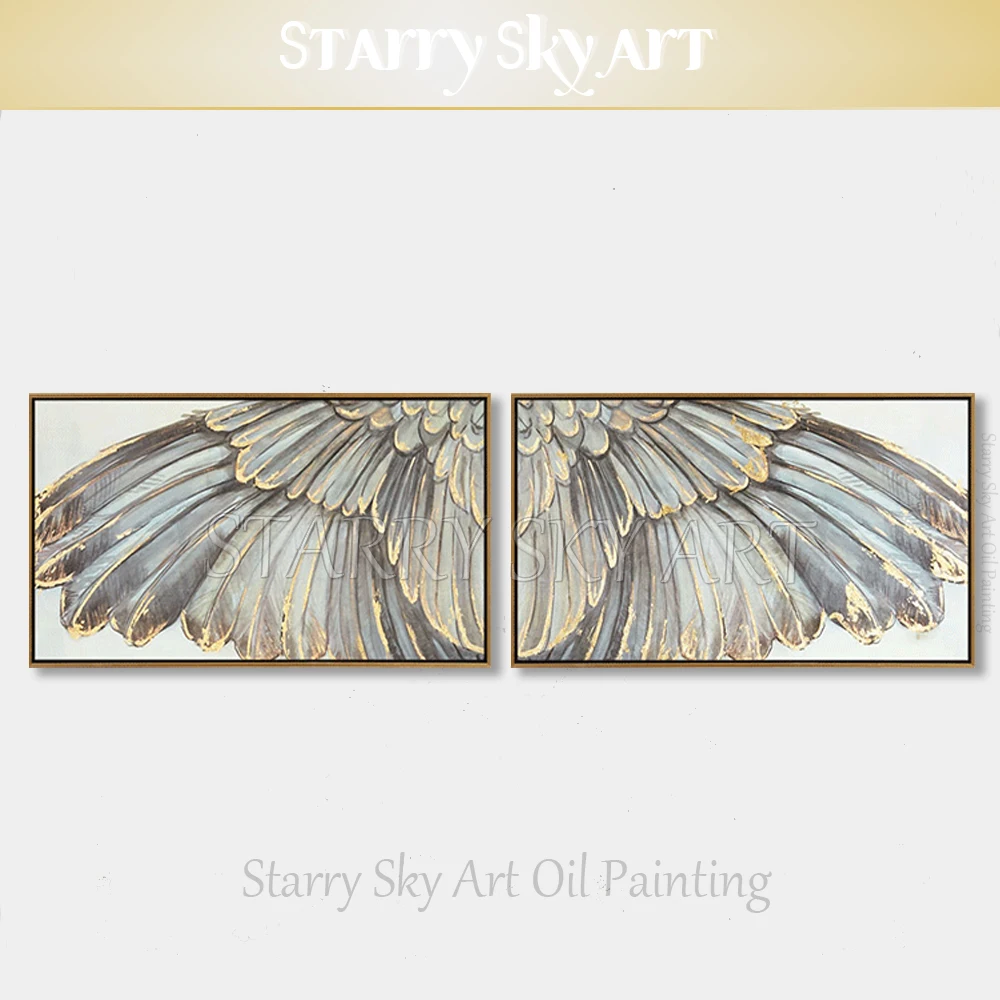 

Best Wall Art Hand-painted High Quality Wings Oil Painting on Canvas Big Size Pop Fine Art Wings with Golden Colors Oil Painting