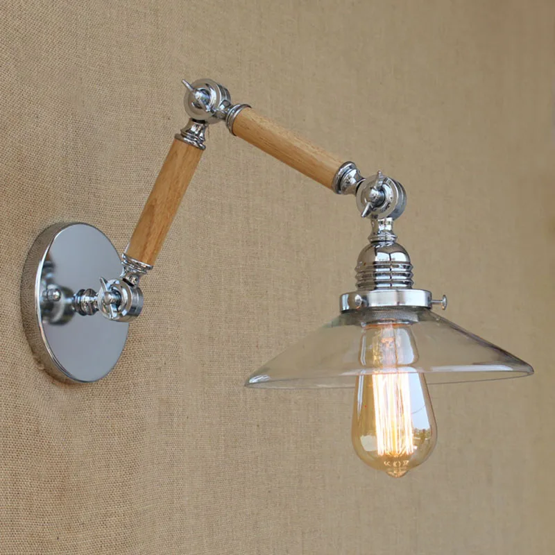 Kopen Vintage Verstelbare Swing Arm Hout Glas/wit Wandlamp E27 Led Moderne Light Decoratieve Voor Werkkamer Slaapkamer Woonkamer Bar