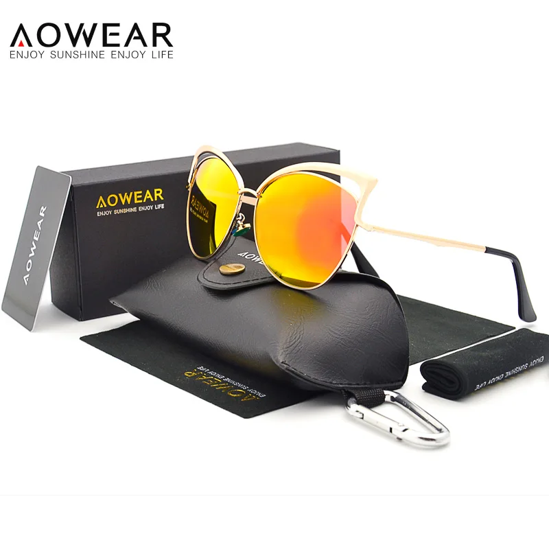 C1 Gold Red AOWEAR бренд солнцезащитные очки «кошачий глаз» Для женщин поляризованные HD градиентное зеркало Винтаж очки женские солнцезащитные очки "кошачий глаз" Lentes De Sol Mujer A728 - Цвет линз: C1 Gold Red