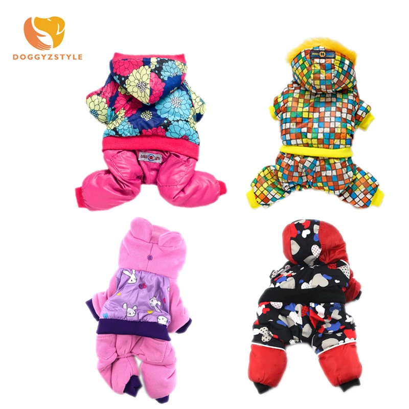 Зимний теплый комбинезон для собаки, толстовки, флисовое пальто, пижама, Цветочный комбинезон для собаки, куртка, ветрозащитная одежда для маленьких собак