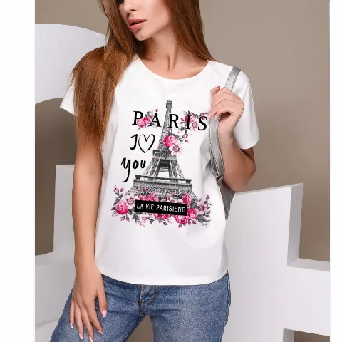 Женские летние топы, модная сексуальная белая рубашка с принтом I LOVE Paris kawaii, корейские женские футболки с коротким рукавом размера плюс