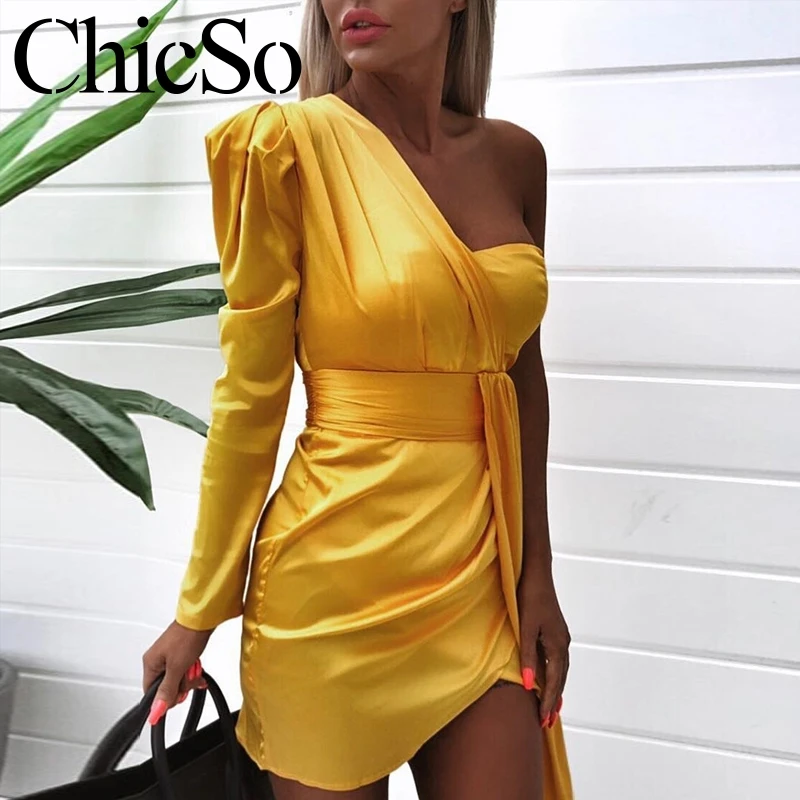 Женское сатиновое платье MissyChilli облегающее мини-платье на одно плечо лето и осень
