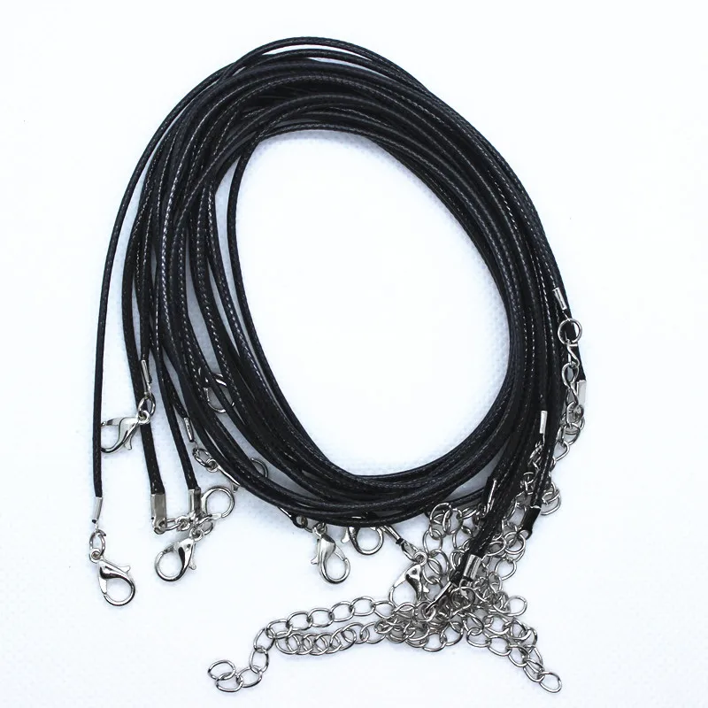 

Кожаные шнуры, черного цвета, 1,5 мм, 2,0 мм, с пряжкой-карабином, удлинительная цепочка для изготовления ожерелья, аксессуаров