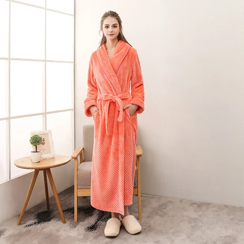 female orangre Зимний мужской женский халат, фланелевый плотный халат, мягкий теплый халат с длинным рукавом для мужчин и женщин, домашняя одежда, халаты, Халат - Цвет: female orangre