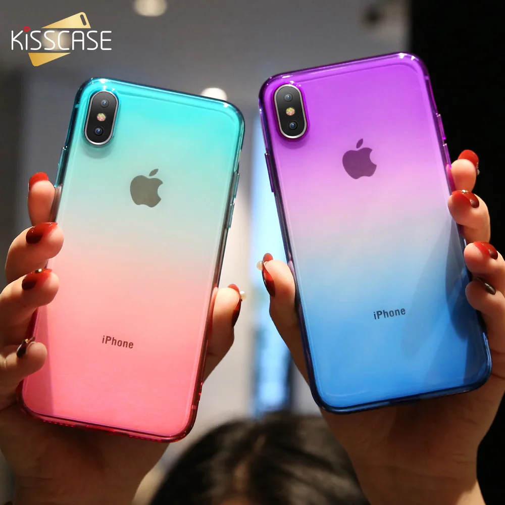 KISSCASE чехол для iPhone 7 8 плюс XS Max XR X ультра тонкий двойной цвет Радужный градиентный