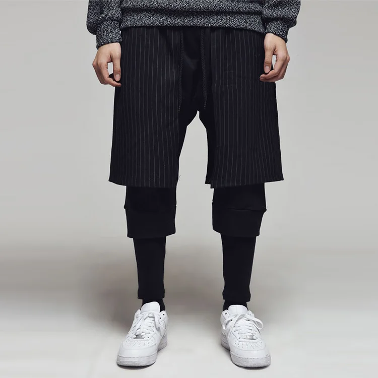 Новинка 2016 мужские Модные индивидуальные брюки-кюлоты Лоскутные Полосатые