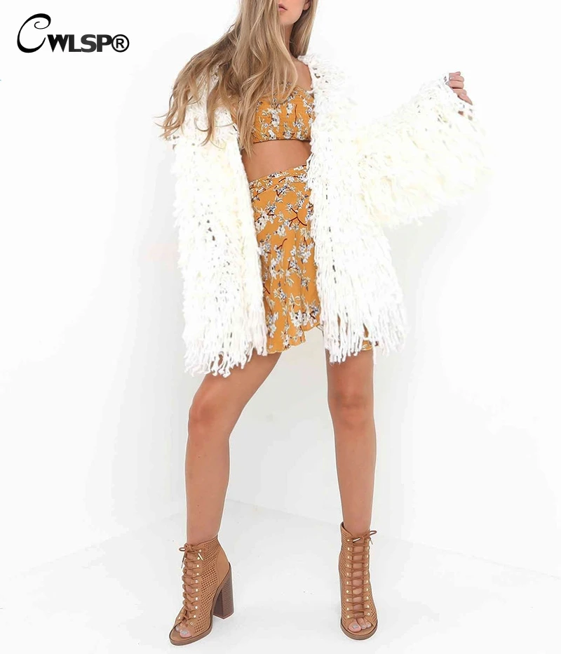 Женское однотонное теплое пальто CWLSP модное зимнее Свободное с кисточками