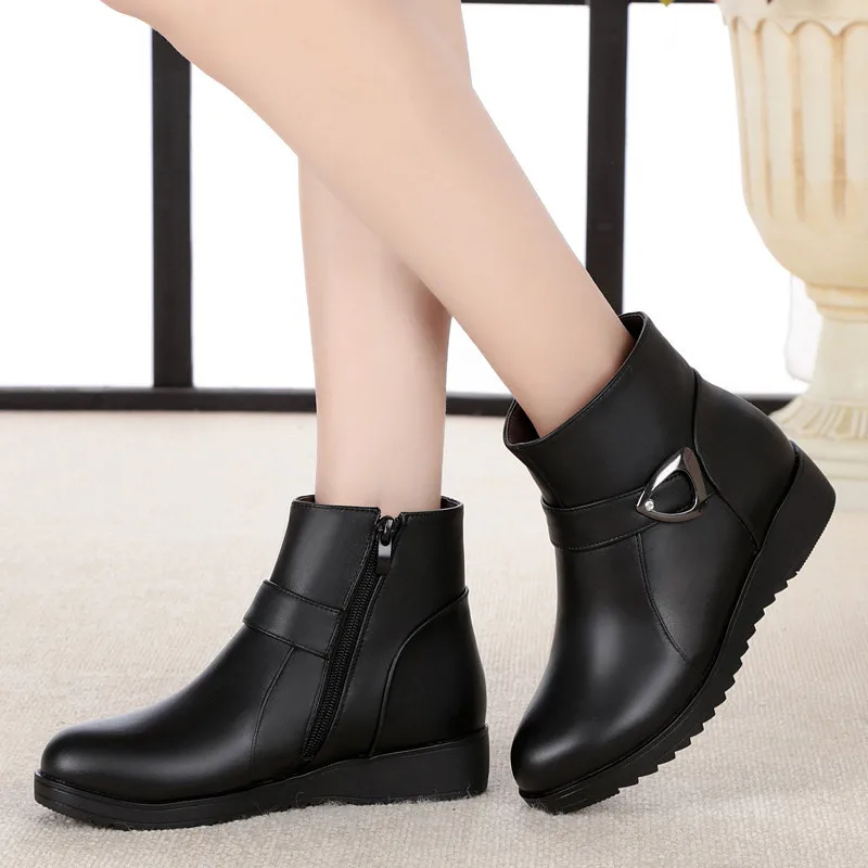 

2019 New Winter Snow Boots Women Shoes Fashion Elegant Full Genuine Leather Boots Comfort Warm Fur One Wool Warm Women Boots