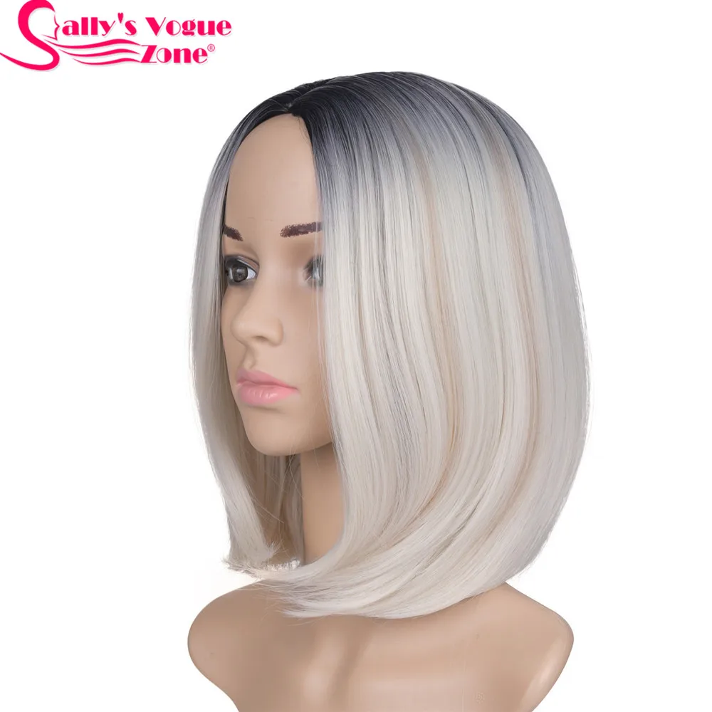 T1B/613 Sallyhair средняя часть 12 дюймов японское высокотемпературное Волокно синтетический короткий Омбре черный блонд цвет боб парик для женщин - Цвет: T1B/613