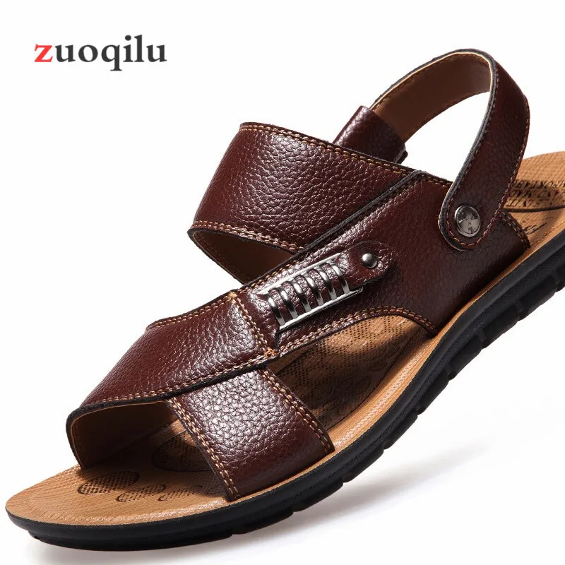 Сандалии мужские из мягкой натуральной кожи пляжная обувь удобные мягкие