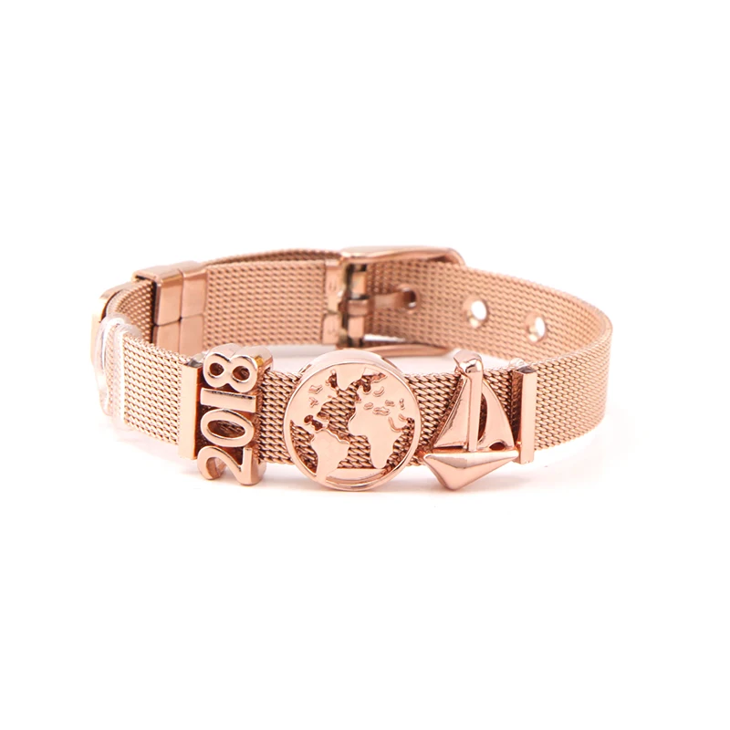 Somsoar ювелирные изделия розовое золото SOULMA WORLD Charm bracelets Set TRAVEL EXPLORE ore LIVE Mesh set with Map