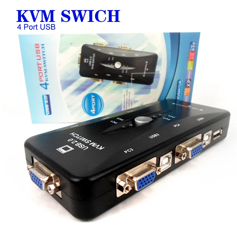 Новый черный 4 портовый адаптер USB 2 0 KVM Switch Box для подключения монитора принтера