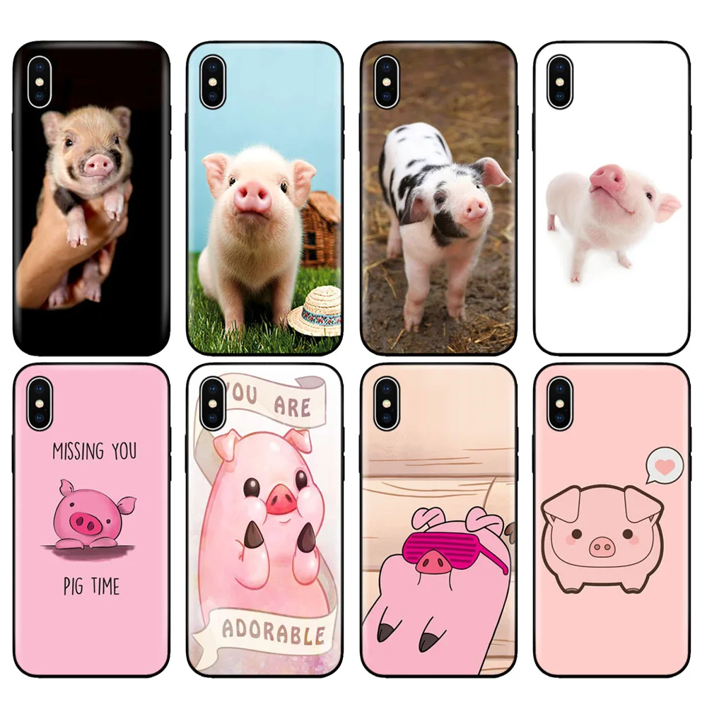 Черный тпу чехол для iphone 5 6 6s 7 8 plus x 10 XR XS 11 pro MAX забавный милый со свинкой|Бамперы| |