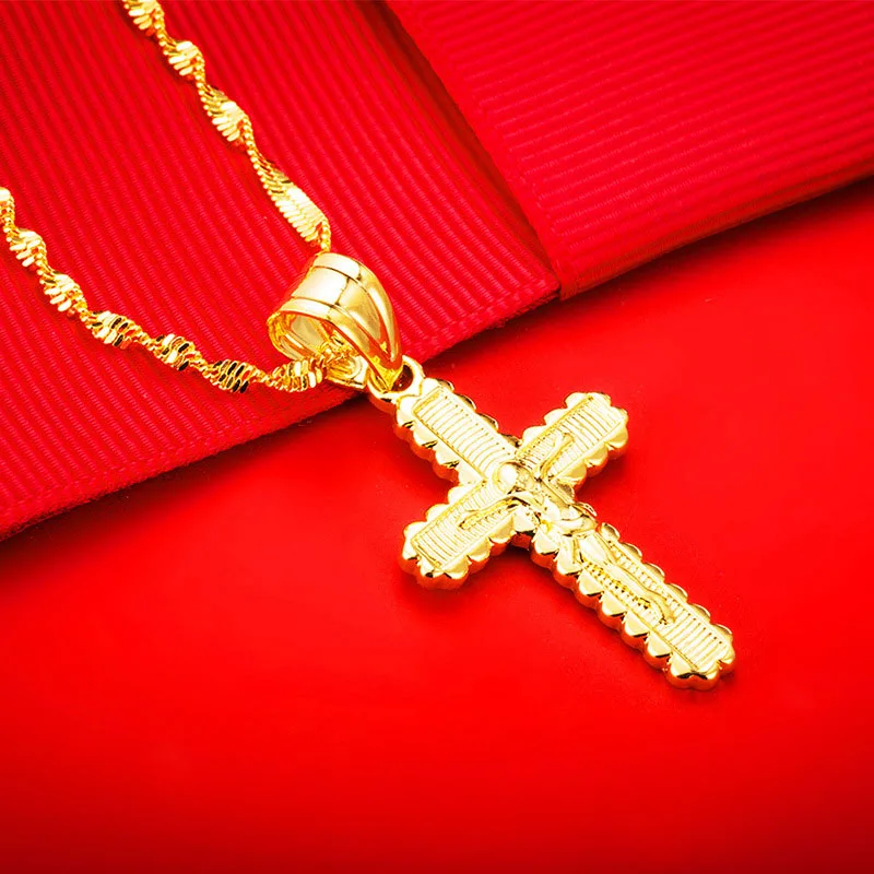 Унисекс крест подвески для мужчин 24K золотые ожерелья классические женские