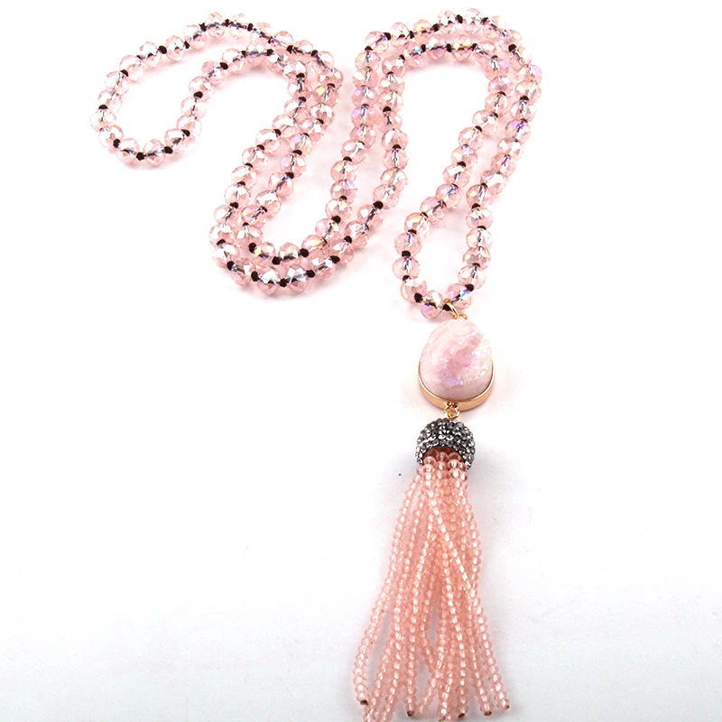Модные розовые бусы с узлом розовый камень Очаровательная связь богемное
