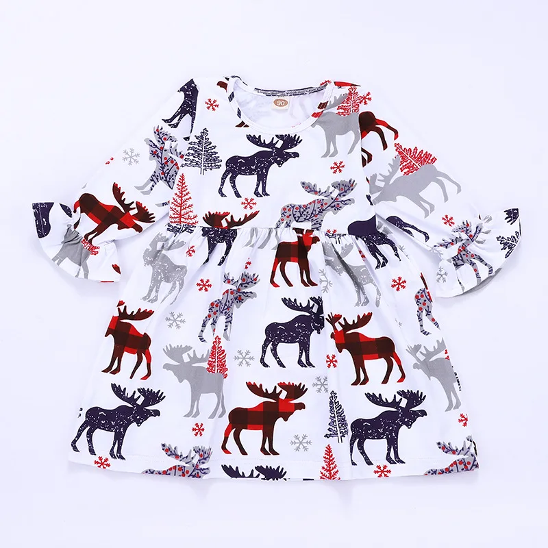 Детское хлопковое платье с длинными рукавами и принтом лося платья в европейском