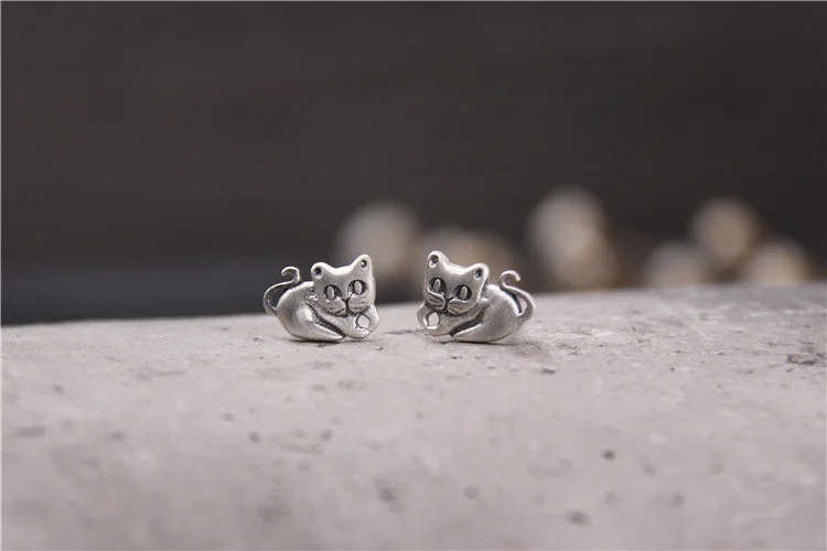GLSEEVO 925 Sterling Silver Cute Cat Stud Earrings For Woman Girls Daughter Jewelry Boucle D'Oreille Fantaisie GE0115 | Украшения и
