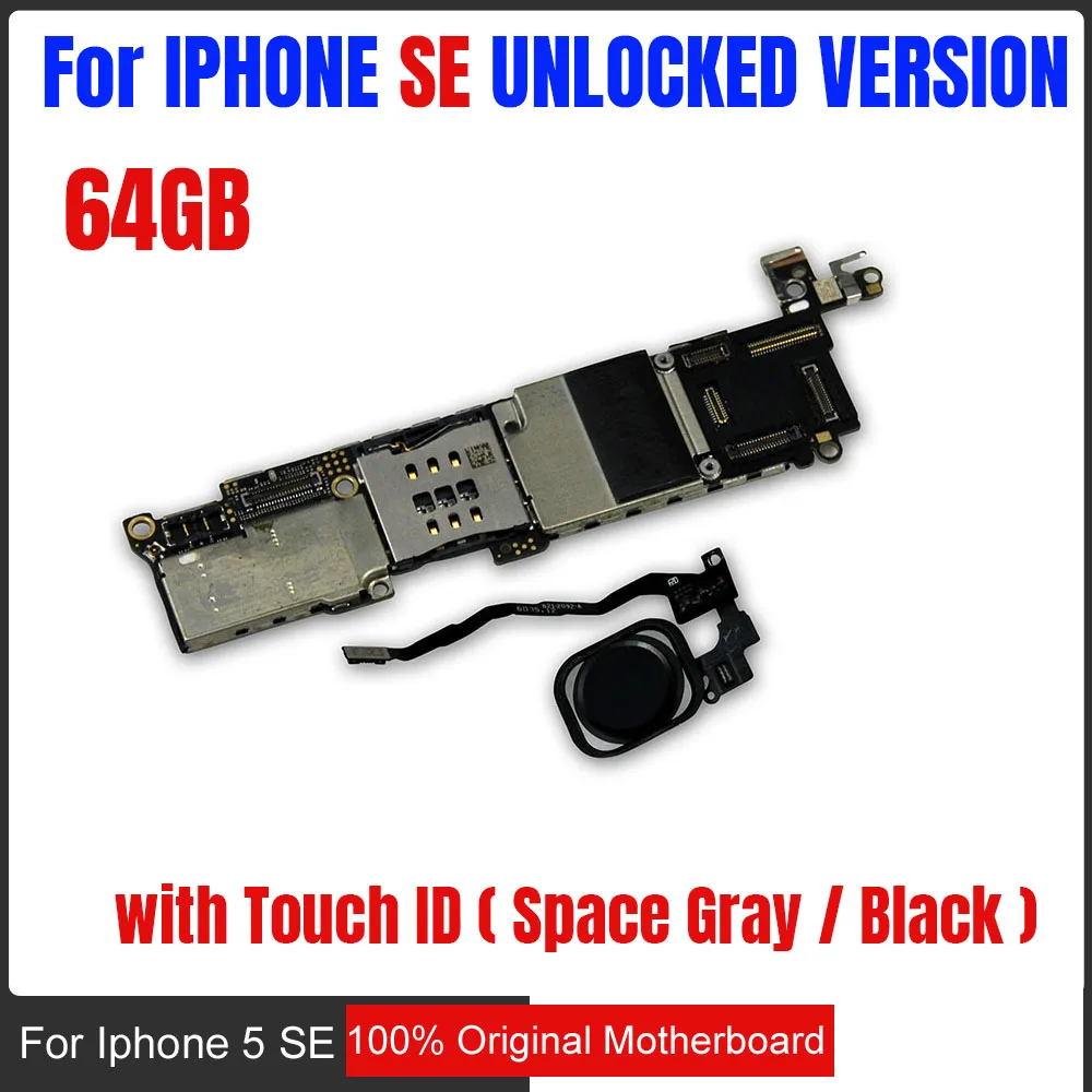 Бесплатный iCloud для iphone SE материнская плата без/с Touch ID оригинальная разблокированная материнская плата с системой IOS 64gb