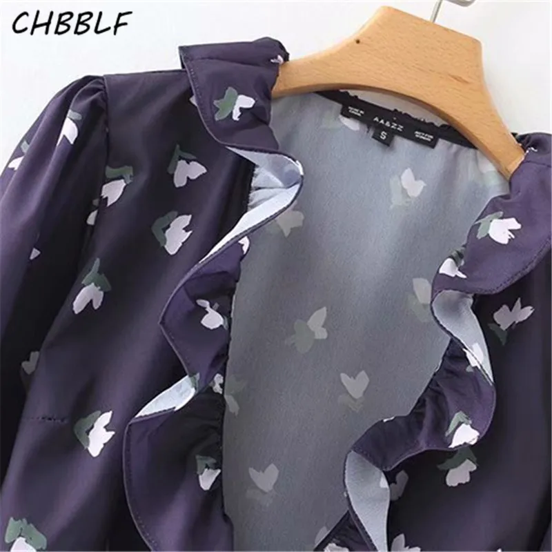 Платье CHBBLF женское винтажное мини-платье с длинным рукавом и цветочным принтом |