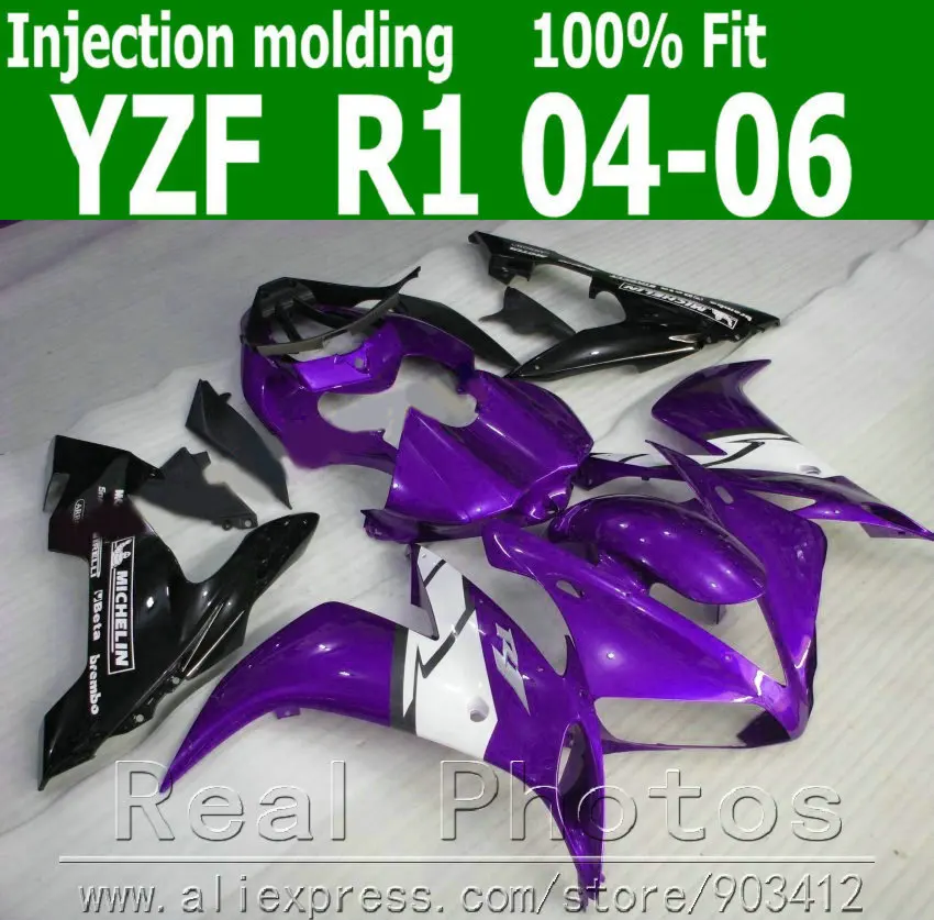 

100% Injection molding fairing kit for YAMAHA R1 2004 2005 2006 white purple black motorcycle fairings set YZF R1 04- 06 JL4