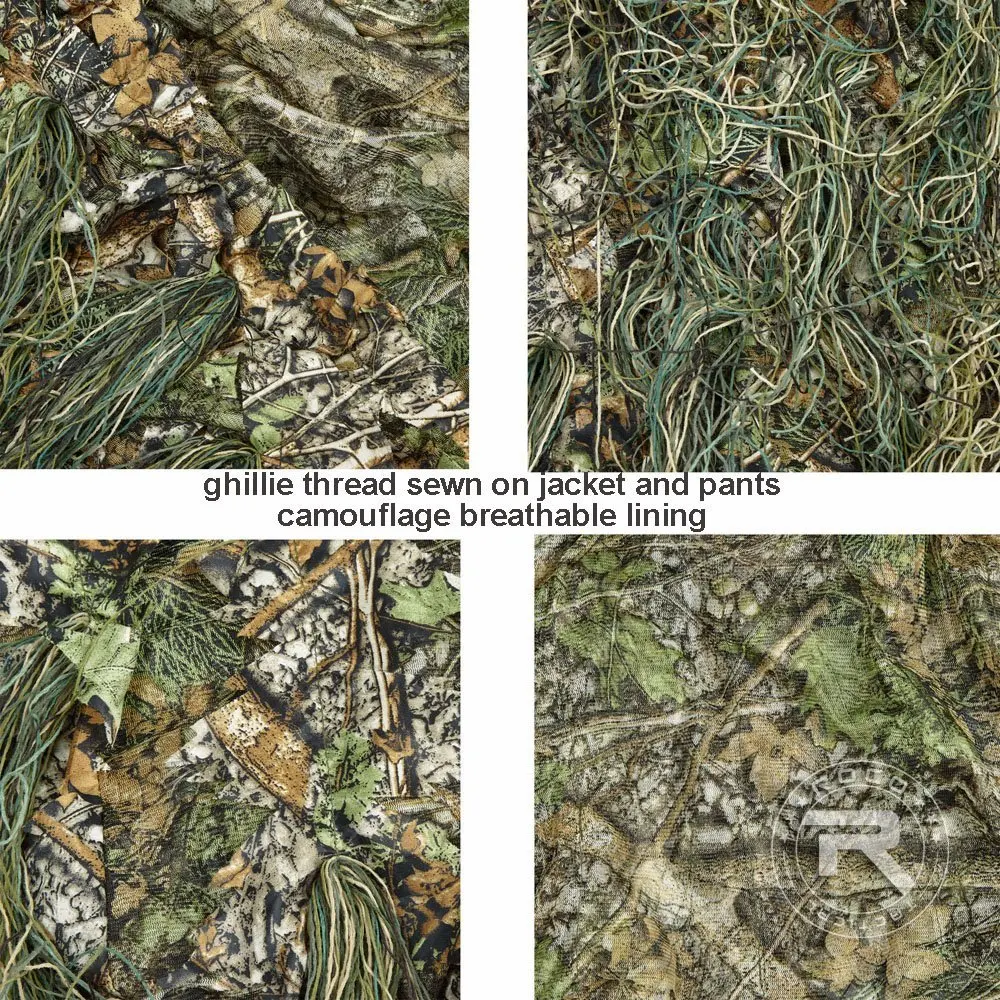 Гибридный Лесной Камуфляж Ghillie охотничий костюм, камуфляж Ghillig костюм комбинация из струны и ткани 3D дизайн легкий