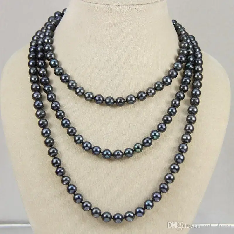 

New 7-8mm Black real akoya Cultured Pearl Necklace 50">>> free shipping